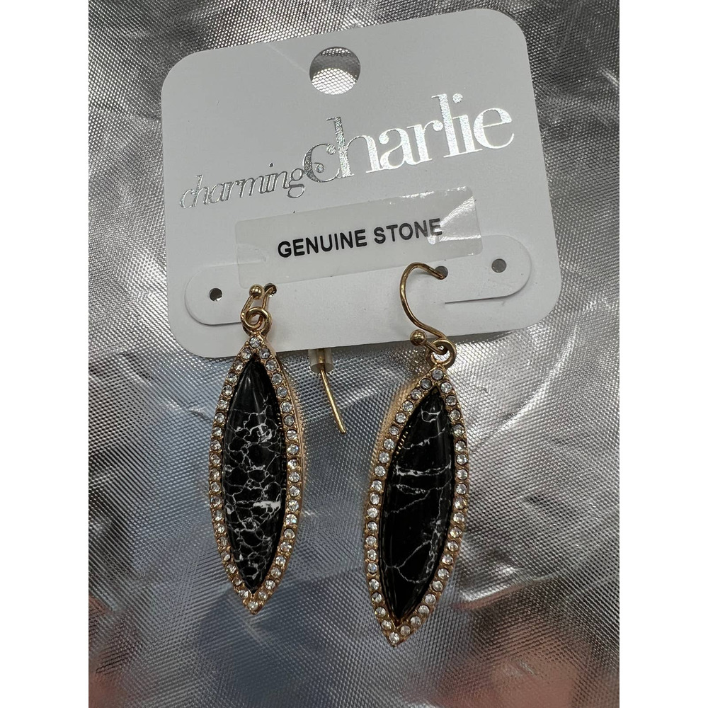 Charming Charlie Genuine Stone Favorites Black Earrings